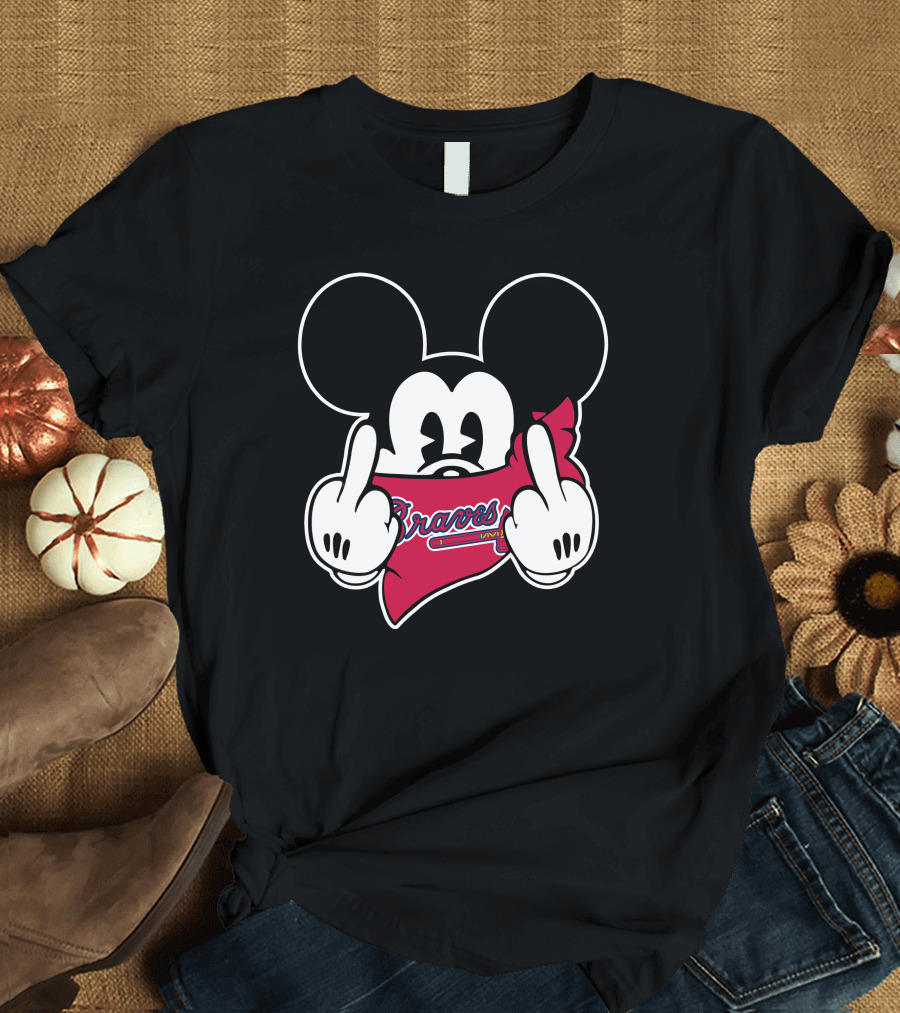 Braves Mickey Mouse Fan Art with Red Bandana T-Shirt