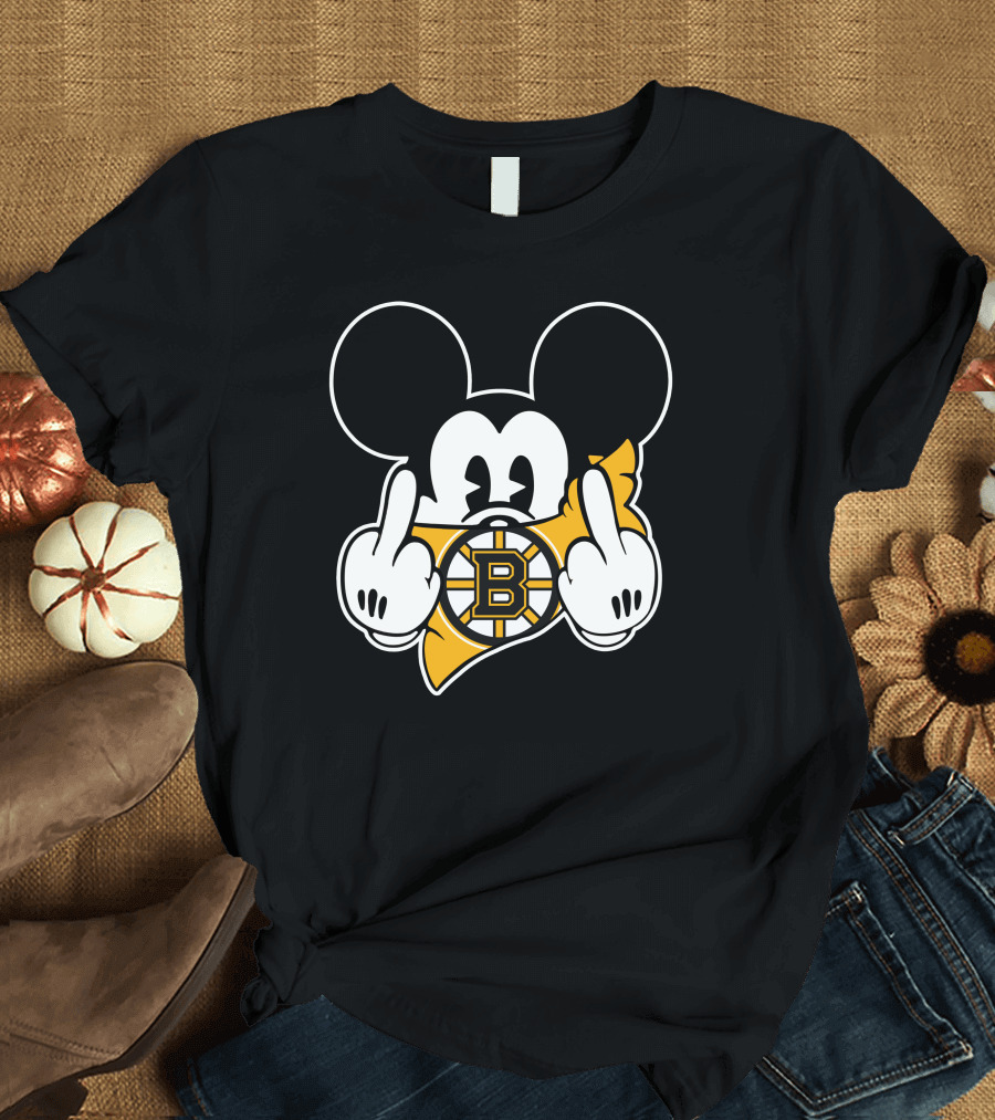 Bruins Mickey Mouse Middle Finger Salute Boston Hockey T-Shirt