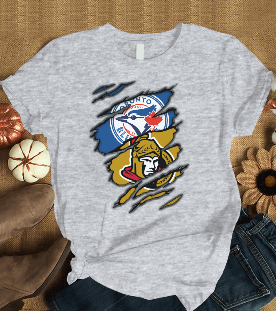 Toronto Blue Jays Ottawa Senators Dual Logo Rip T-Shirt