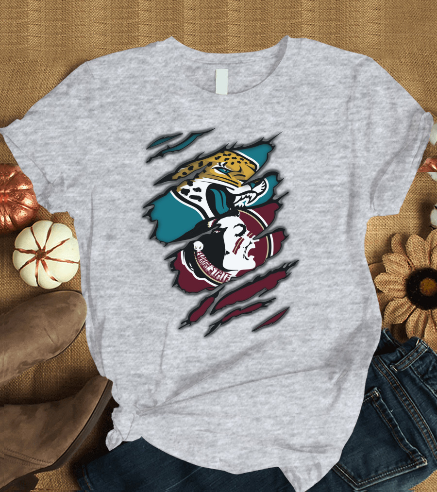 Jacksonville Jaguars and Florida State Seminoles Logo Crossover T-Shirt