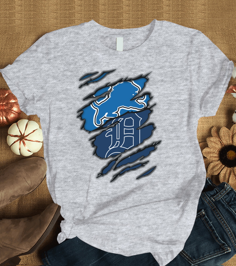 Detroit Lions Tigers Blue Claw Marks T-Shirt