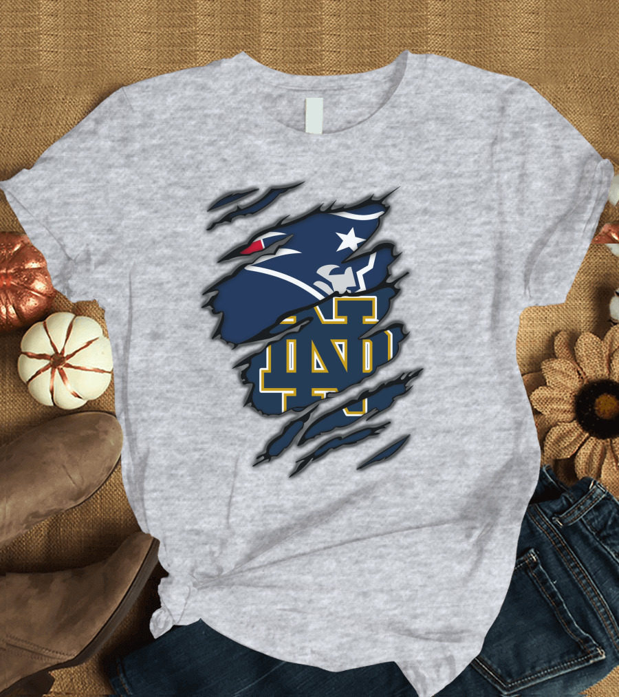 New England Patriots Notre Dame Fighting Irish Logo Mashup T-Shirt