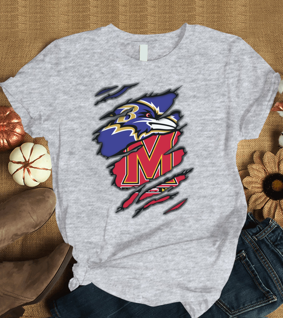 Ravens Maryland Logo with Baltimore and University of Maryland Elements T-Shirt