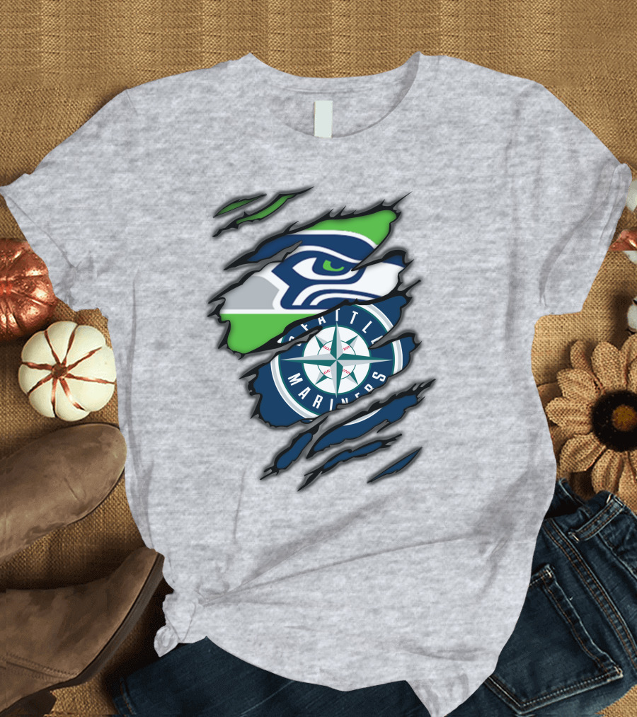 Seattle Seahawks Seattle Mariners Logo Fusion T-Shirt