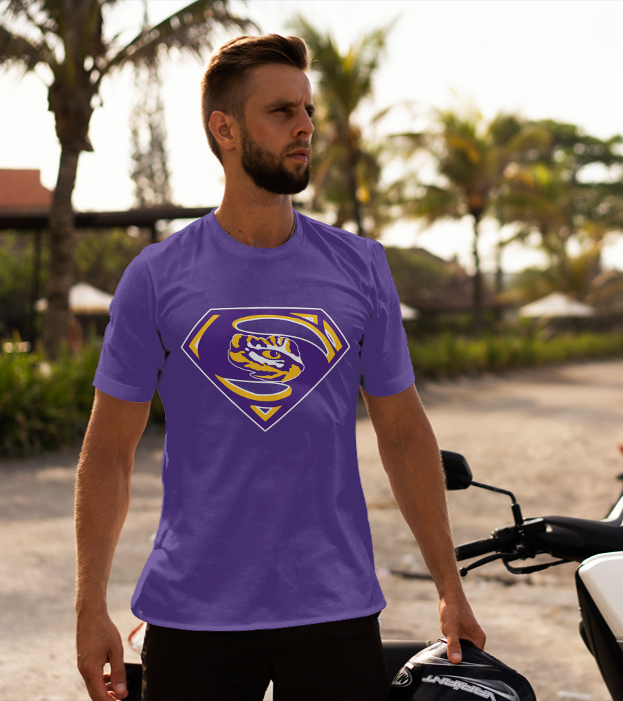 Superman LSU Tigers Logo Purple And Gold Tiger Eye T-Shirt