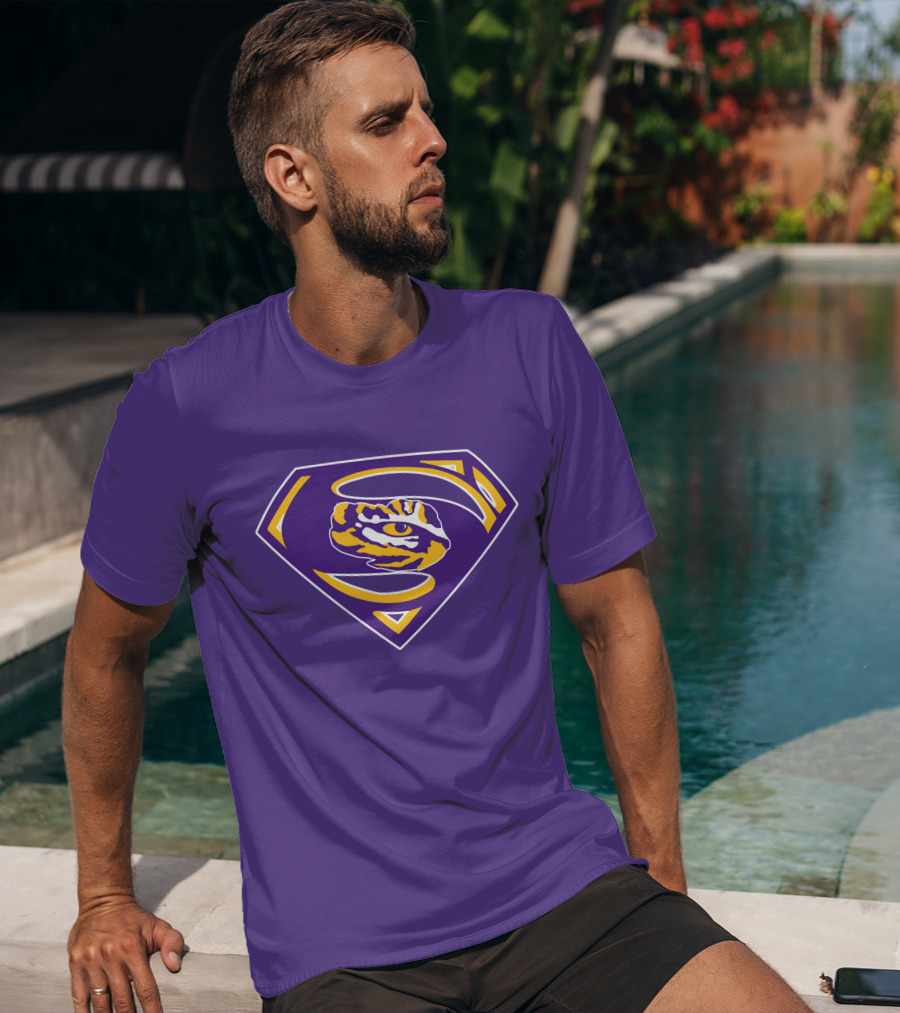 Superman LSU Tigers Logo Purple And Gold Tiger Eye T-Shirt