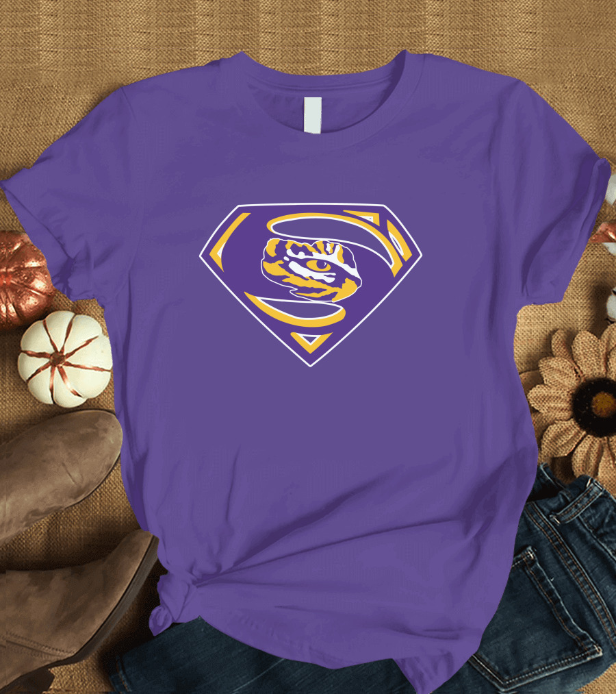 Superman LSU Tigers Logo Purple And Gold Tiger Eye T-Shirt