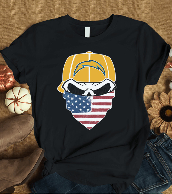 T-Shirt: Los Angeles Chargers Skull American Flag Bandana T-Shirt Los Angeles Chargers Skull American Flag Bandana T-Shirt