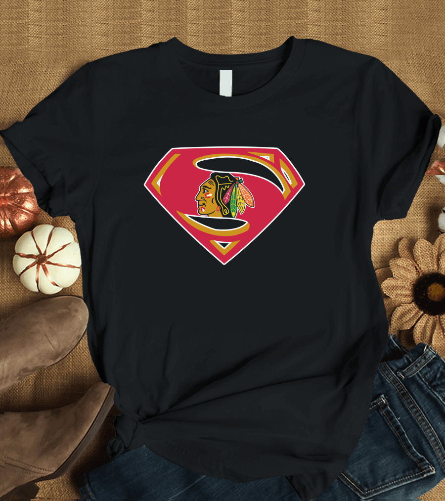 Superman Chicago Blackhawks Logo Combination T-Shirt