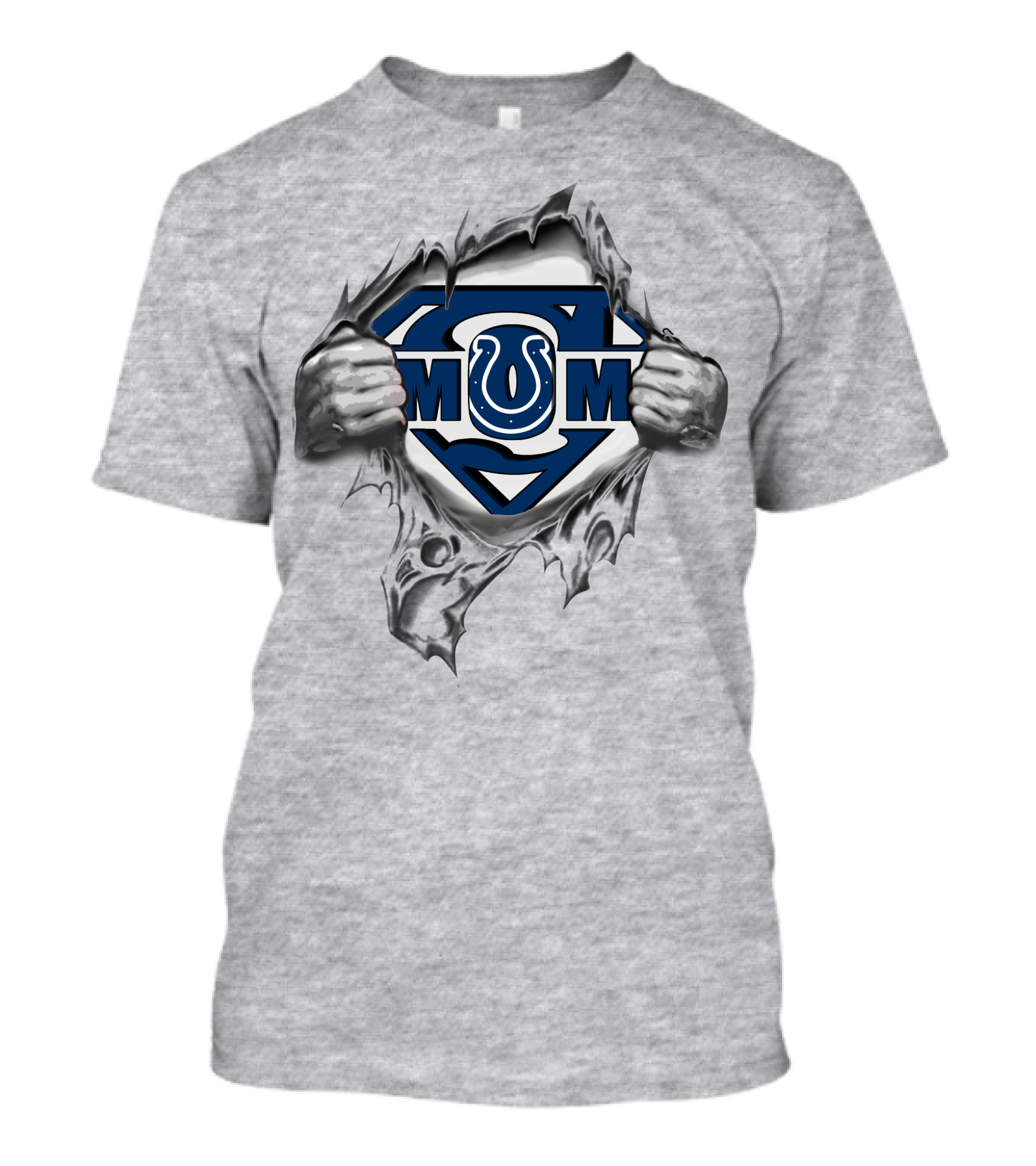Colts Super Mom Emblem Showing Superpower Strength Theme Ripped T-Shirt