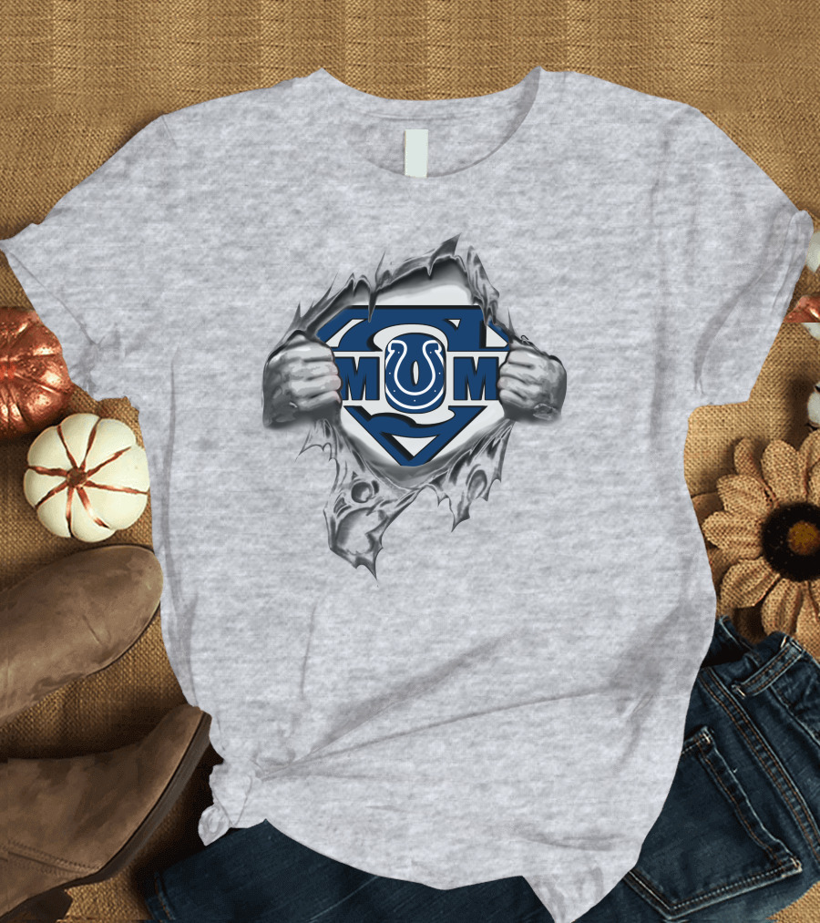 Colts Super Mom Emblem Showing Superpower Strength Theme Ripped T-Shirt