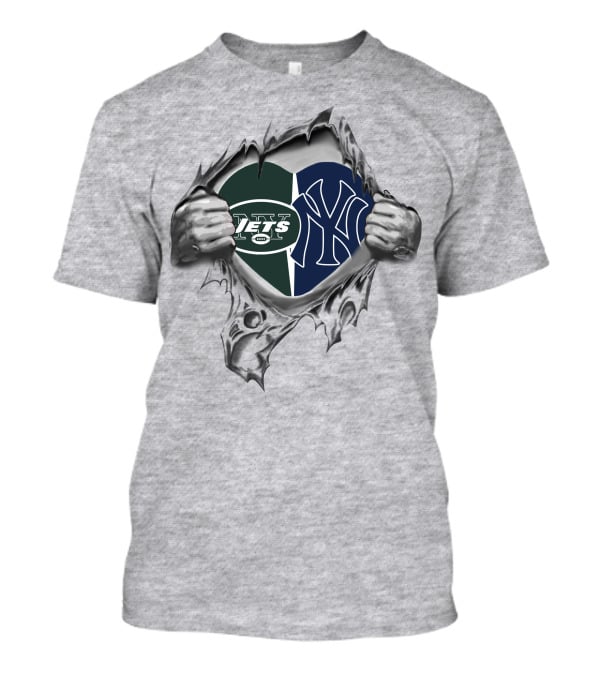New York Jets Yankees Heart Symbol Logo Fusion T-Shirt