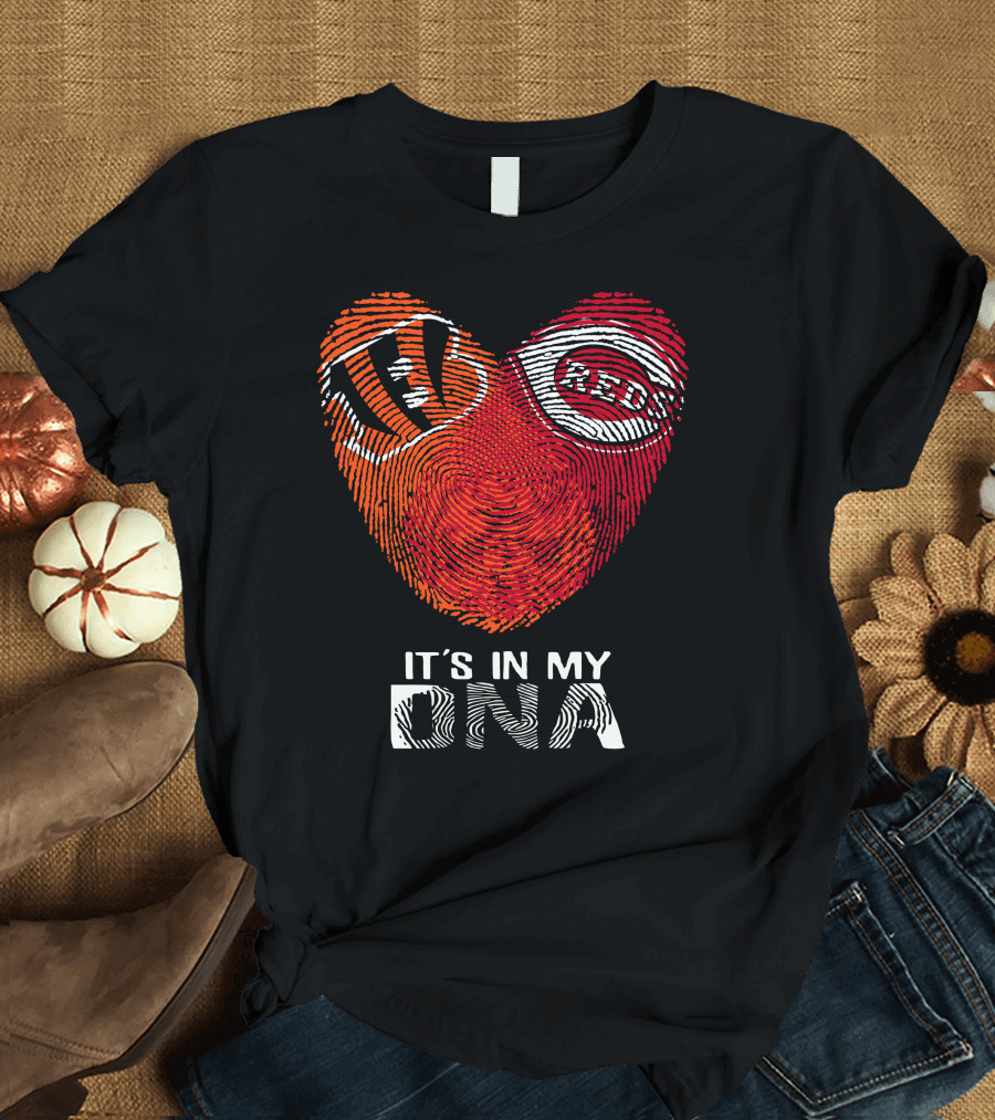 Bengals Reds Heart Fingerprint It's In My DNA T-Shirt