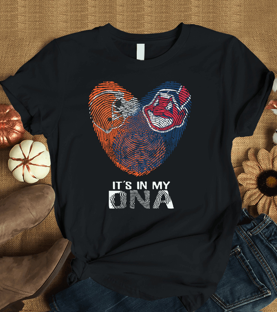 Browns Indians It's In My DNA Football Helmet and Team Logo Fingerprint T-Shirt