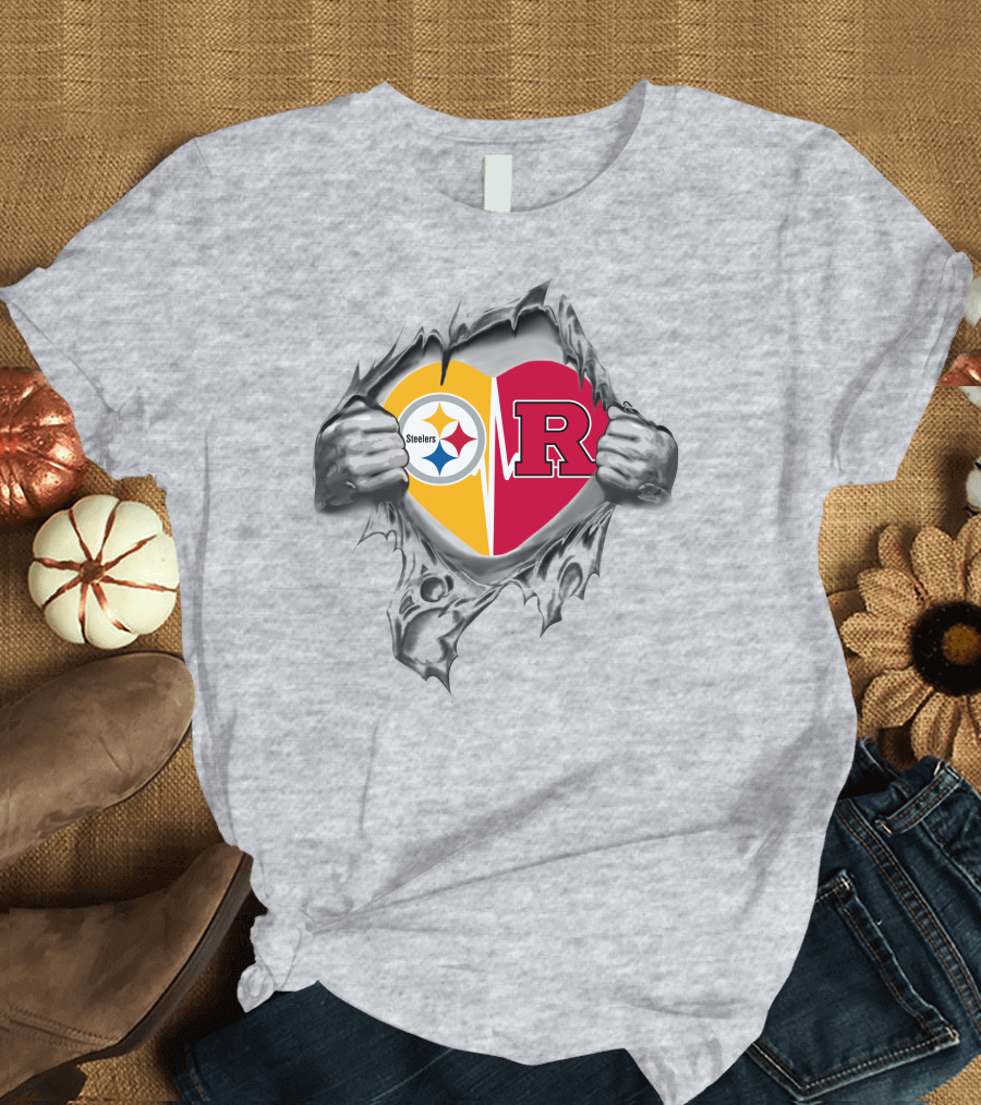 Steelers Rutgers Heart Symbol with Torn Fabric T-Shirt