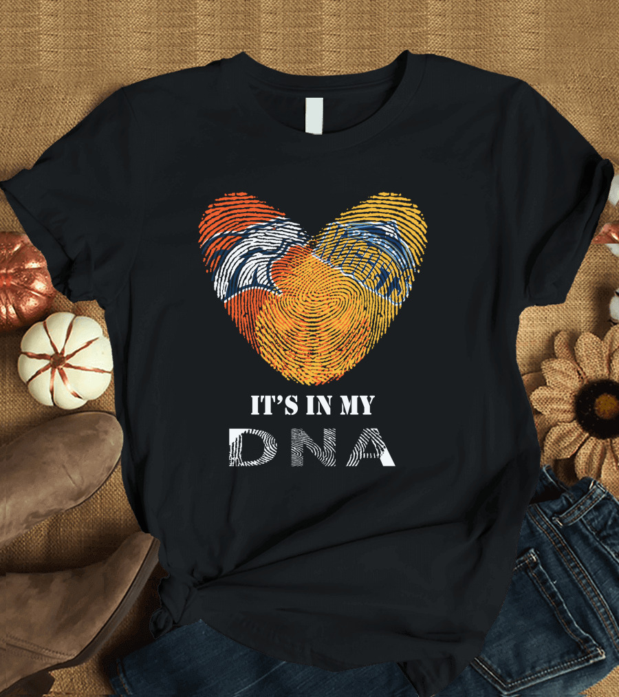 Broncos Nuggets Fingerprint Heart It's In My DNA T-Shirt