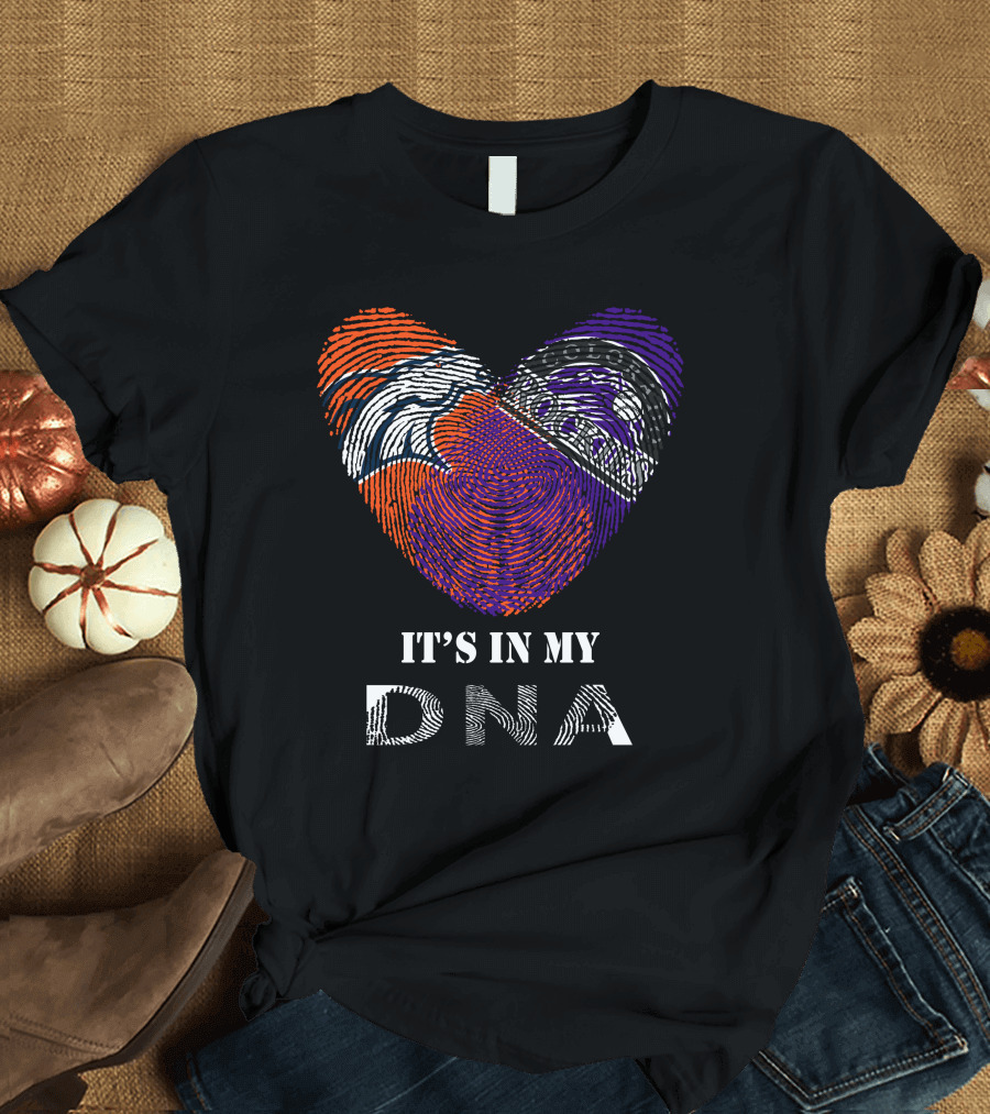 Broncos Rockies It's In My DNA Football Baseball Heart Fingerprint T-Shirt