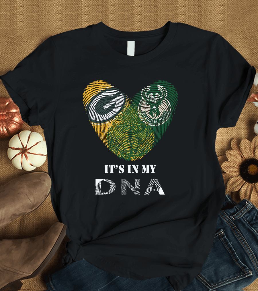 Packers Bucks Logos Fingerprint It's In My DNA T-Shirt