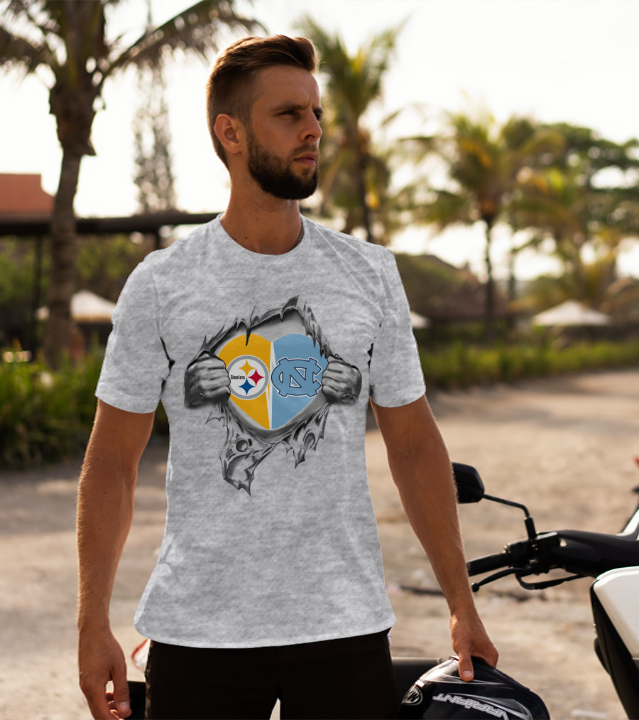 Steelers Tar Heels Heart Logo Fusion T-Shirt