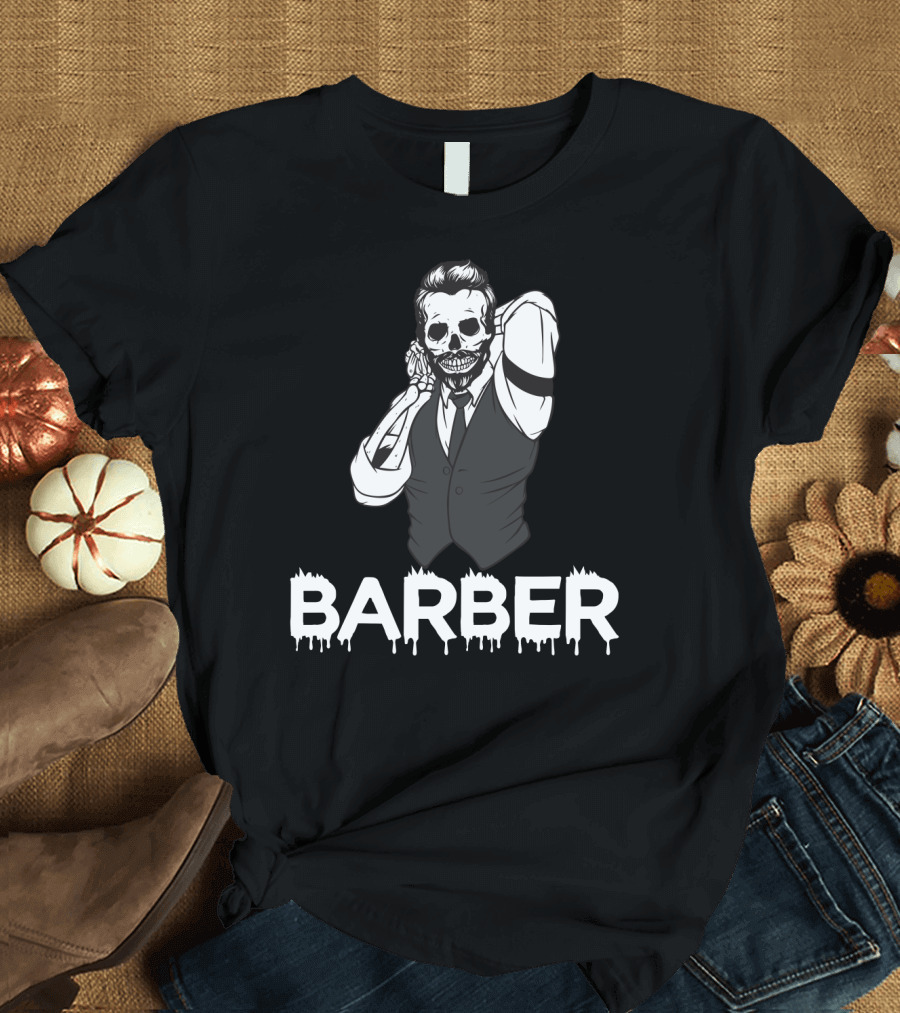 Halloween Barber Skeleton Hairstylist T-Shirt