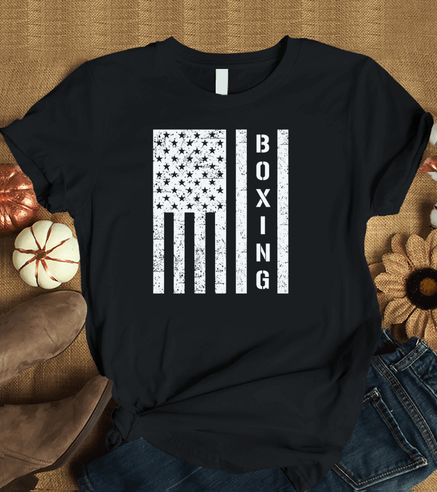 Boxing Vertical Stars Stripes USA Flag T-Shirt