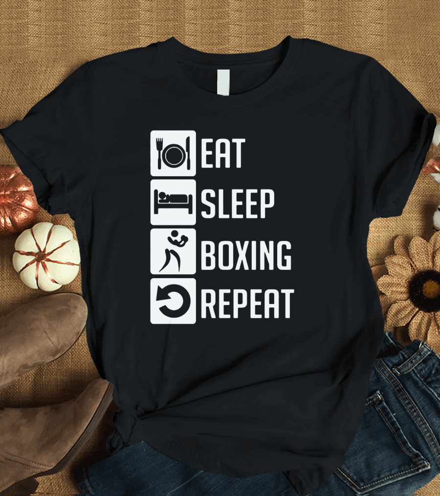 EAT SLEEP BOXING REPEAT Lifestyle Routine Iconic Symbols T-Shirt