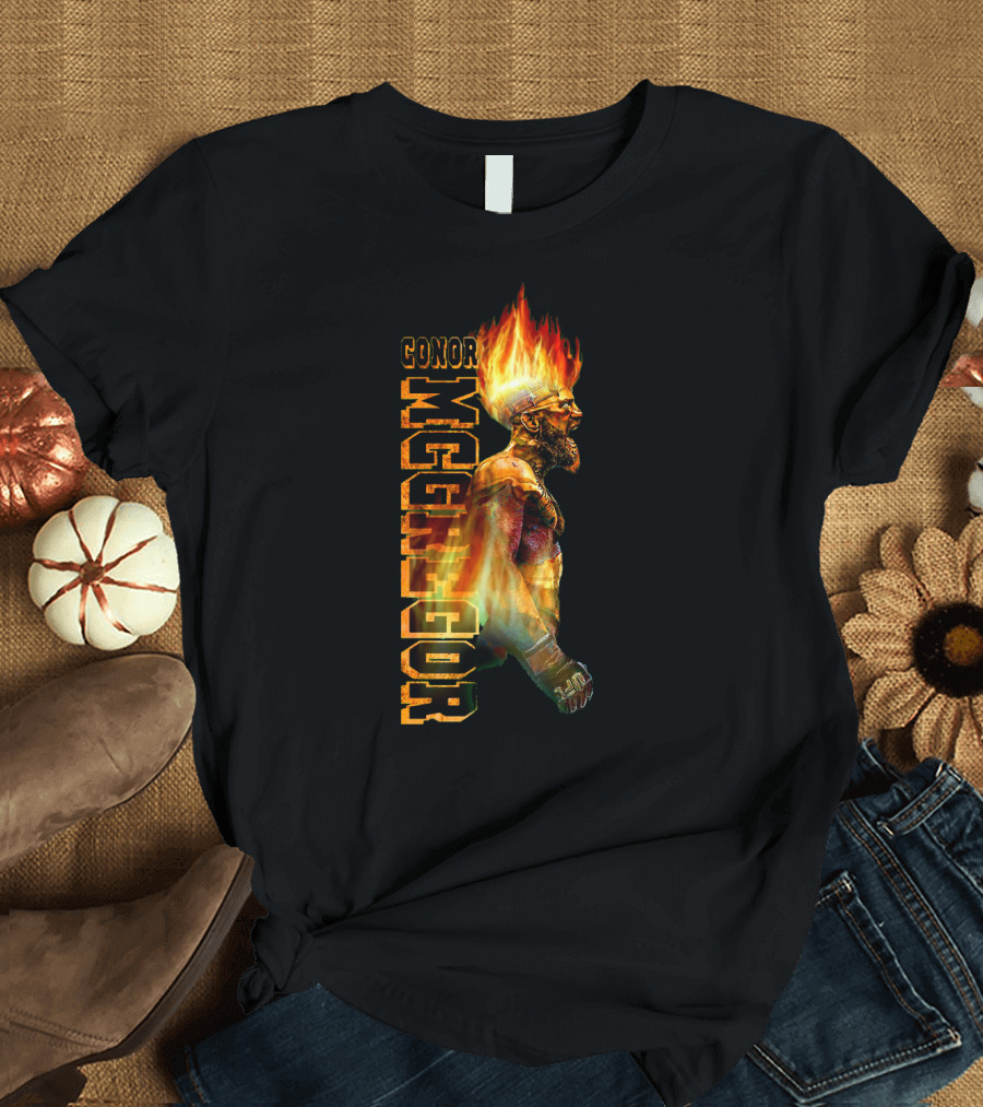 Conor McGregor Fiery Profile MMA Icon With Burning Flame Hair T-Shirt