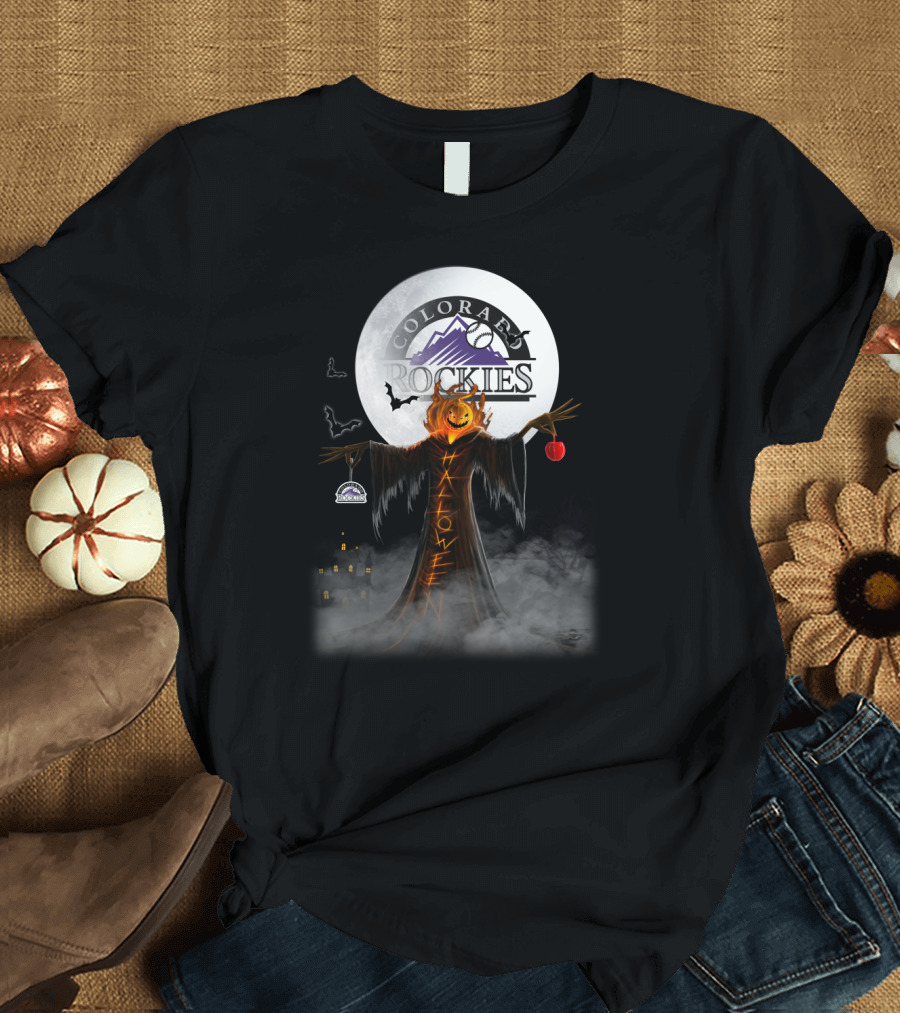 Colorado Rockies Halloween Pumpkin Moon Bats Castle Spooky Shadows T-Shirt