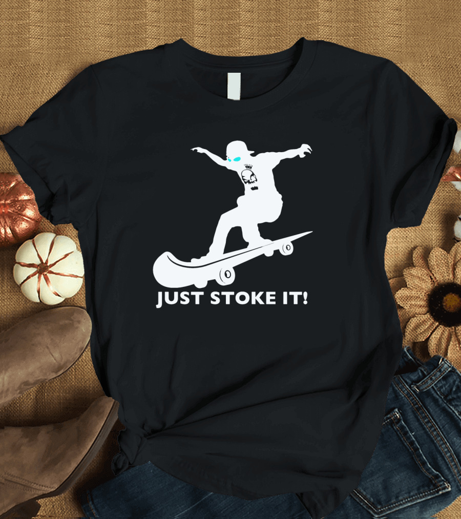 JUST STOKE IT Skateboarding Silhouette Skull T-Shirt