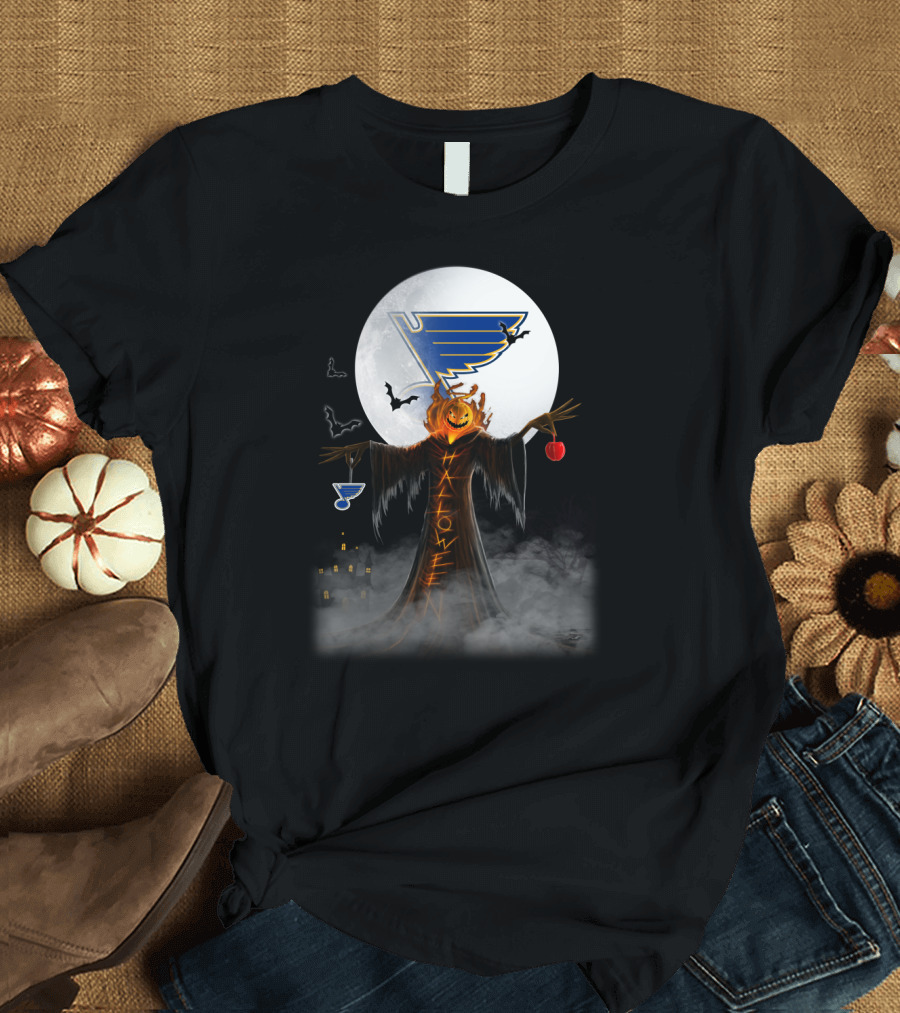 St. Louis Blues Halloween Jack-o'-Lantern Bats Haunted Night T-Shirt