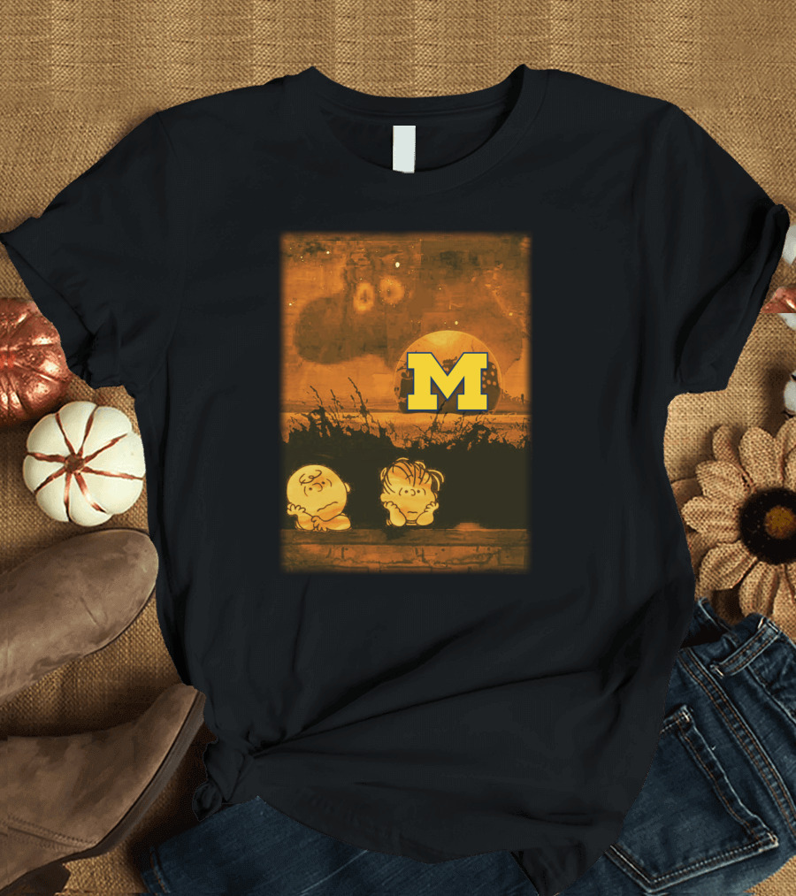 Peanuts Michigan Football Halloween Great Pumpkin Theme with Block M T-Shirt