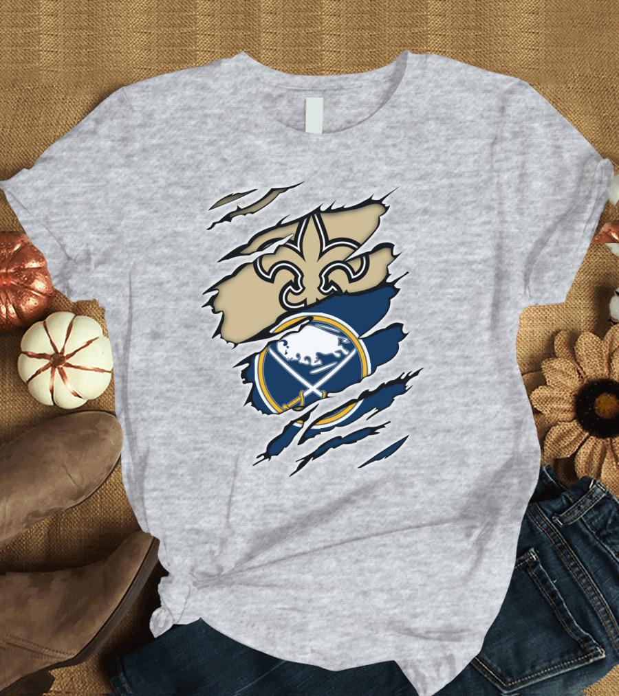 Saints Sabres Fleur-de-Lis and Buffalo Emblems T-Shirt