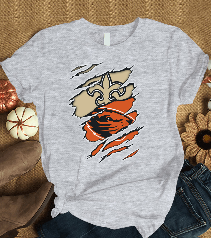 Saints Fleur-de-lis and Beavers Mascot Ripped T-Shirt