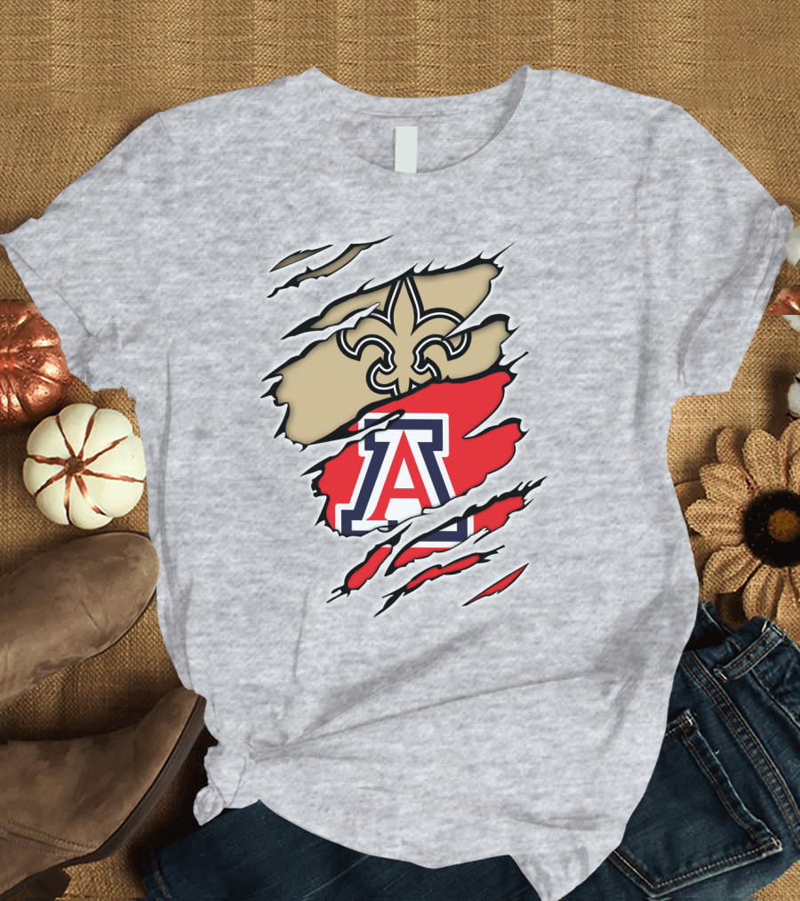 New Orleans Saints Fleur-de-Lis Arizona Wildcats Team Logo Mashup T-Shirt