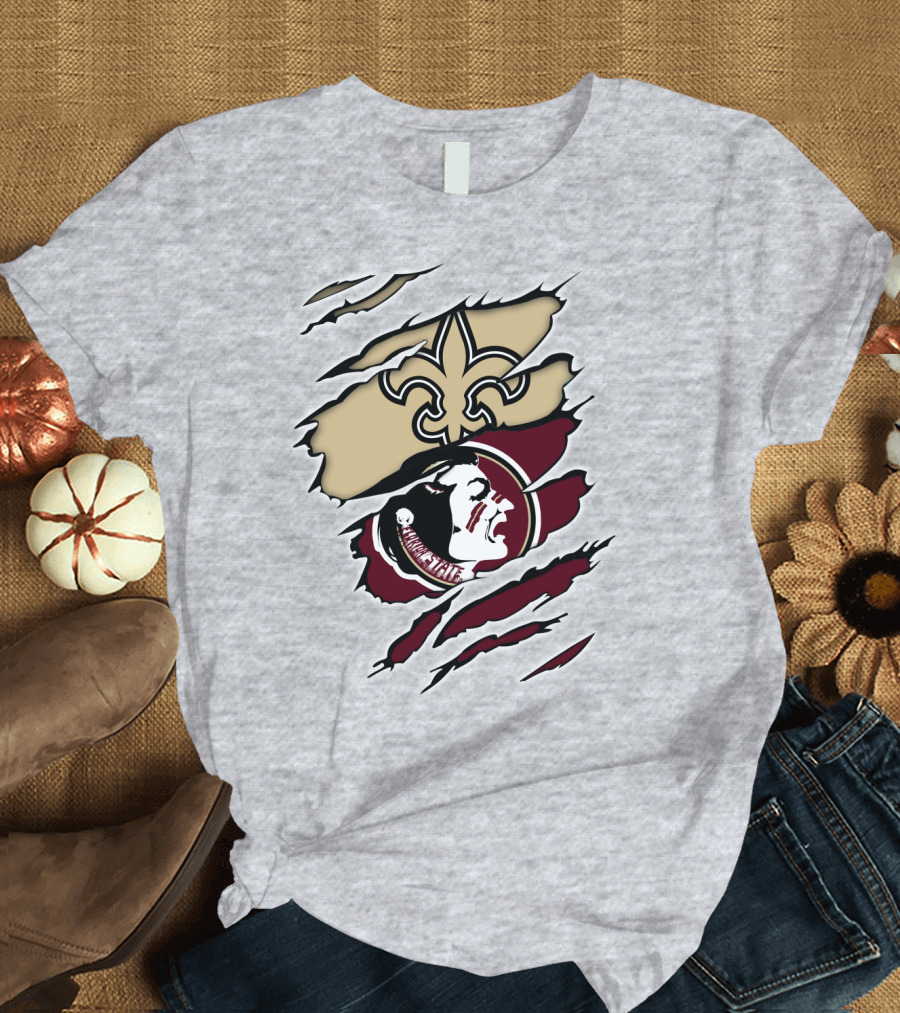 New Orleans Saints Seminoles Logo Ripped T-Shirt