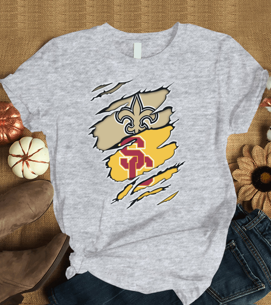 Saints Trojans USC Fleur-de-Lis Logo Combination T-Shirt