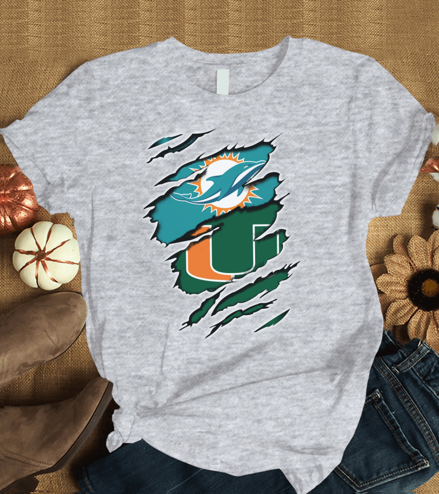 Miami Dolphins University of Miami Hurricanes Logo Fusion T-Shirt