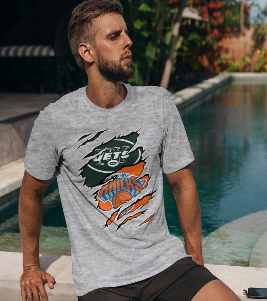 New York Jets Knicks Basketball Football Fan Crossover T-Shirt