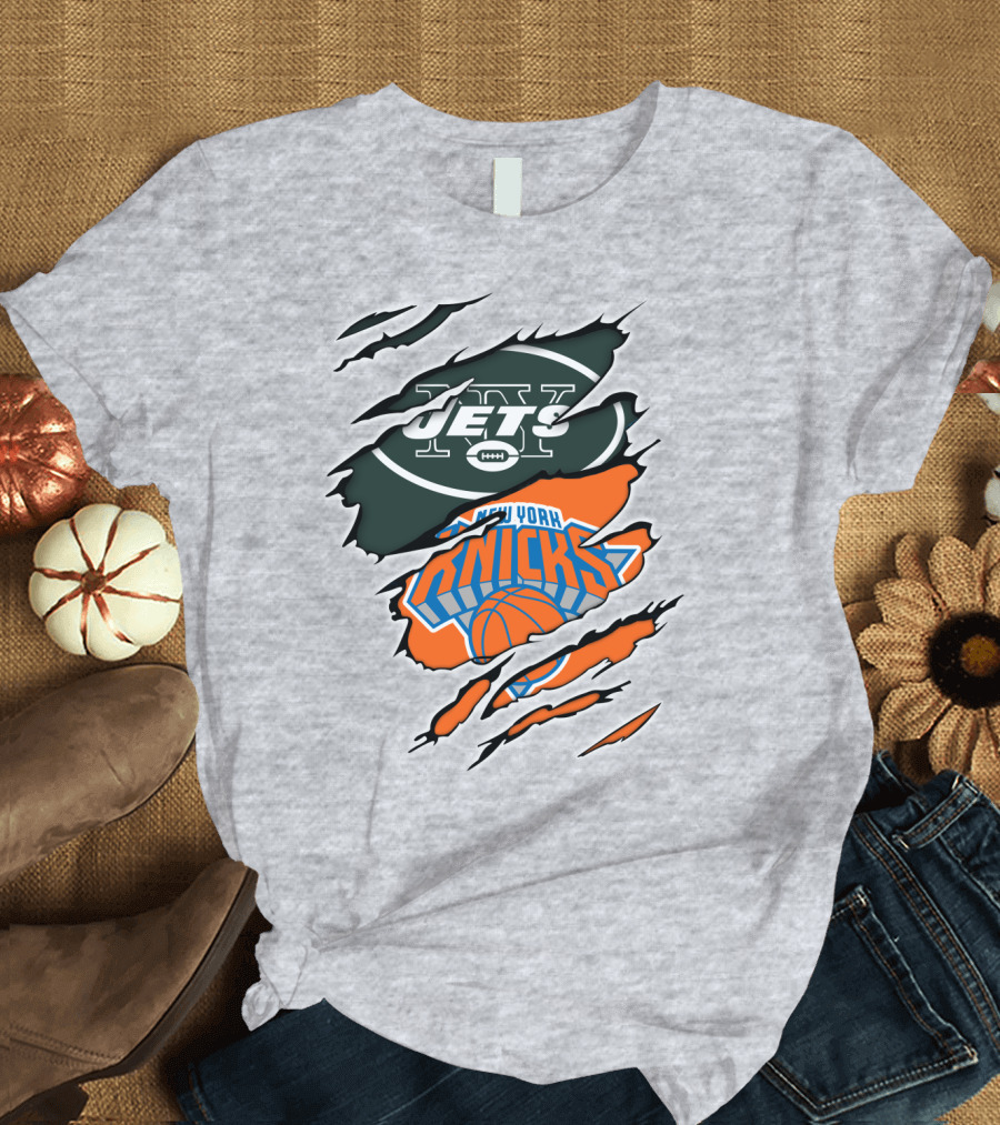 New York Jets Knicks Basketball Football Fan Crossover T-Shirt