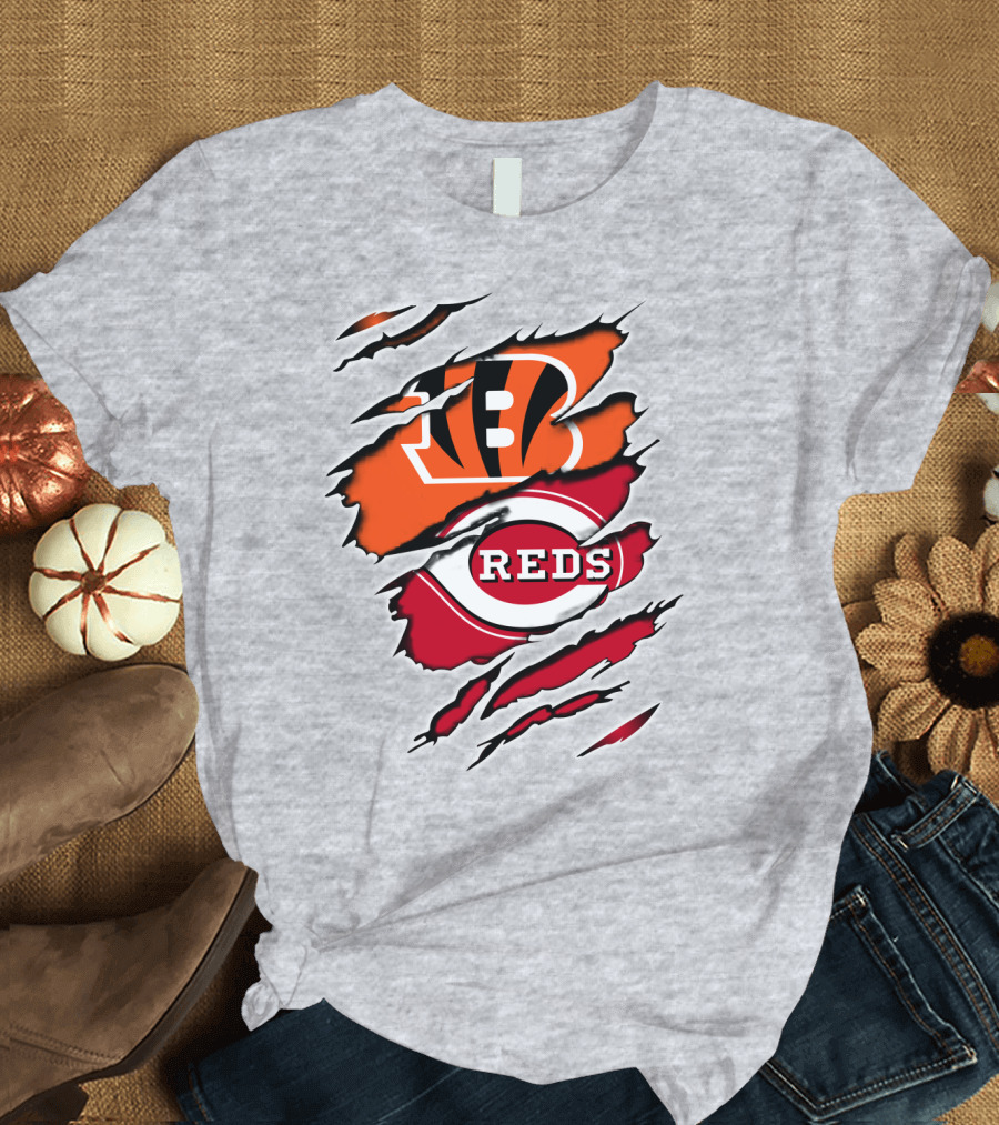 Bengals Reds NFL MLB Cincinnati Fan Ripped T-Shirt