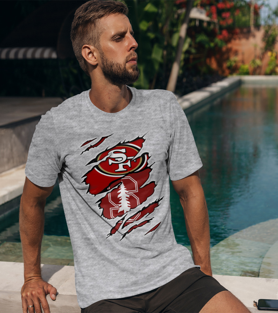 SF 49ers Stanford Cardinal Tree Logo Football T-Shirt