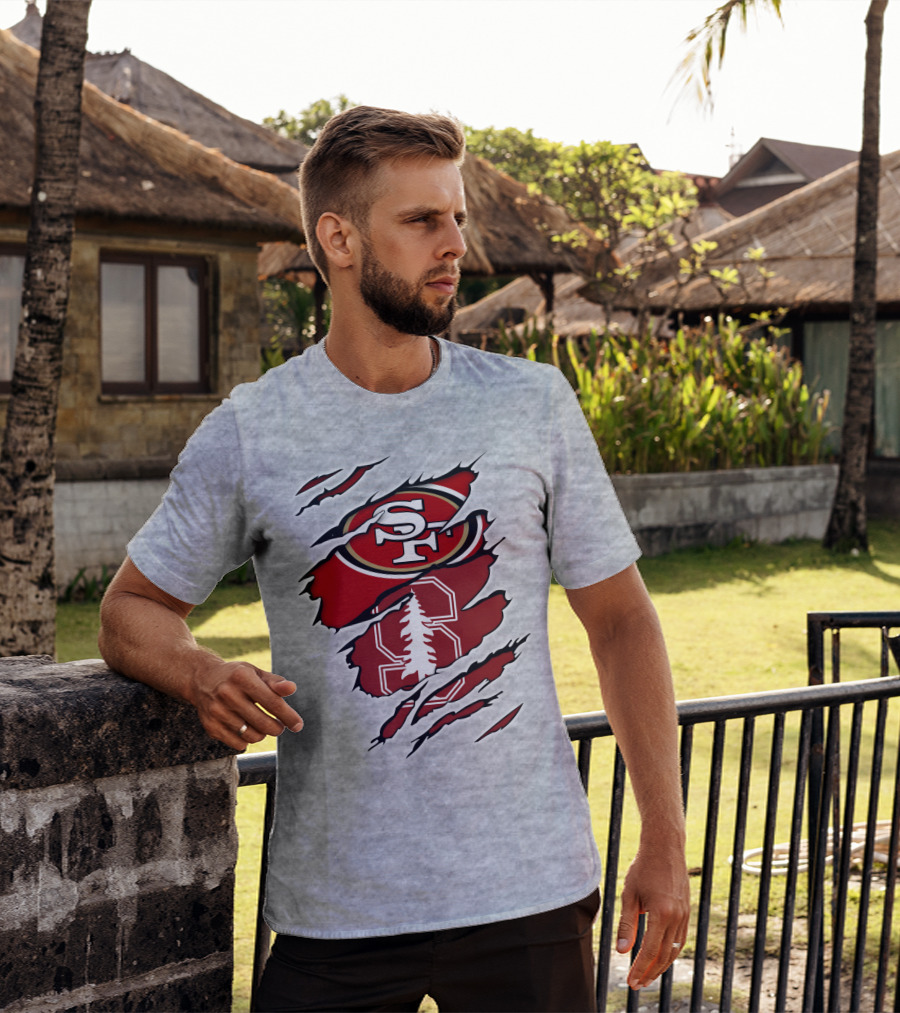 SF 49ers Stanford Cardinal Tree Logo Football T-Shirt
