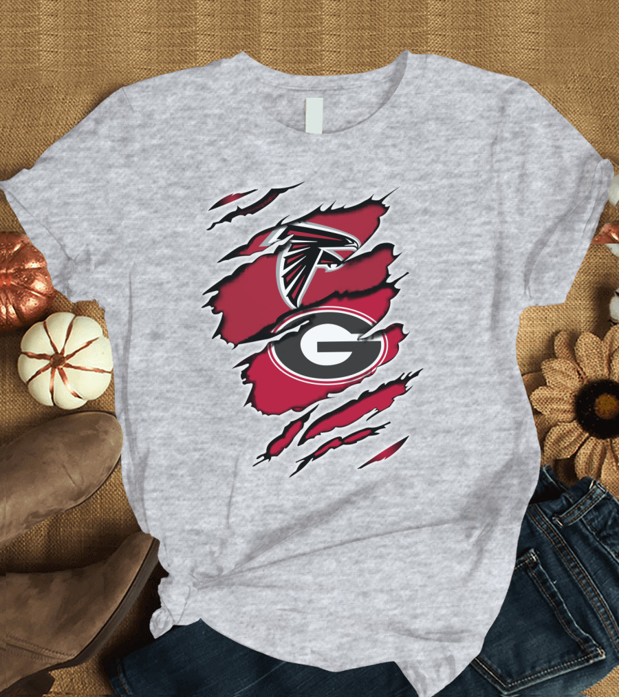 Atlanta Falcons Georgia Bulldogs Logos Ripped T-Shirt
