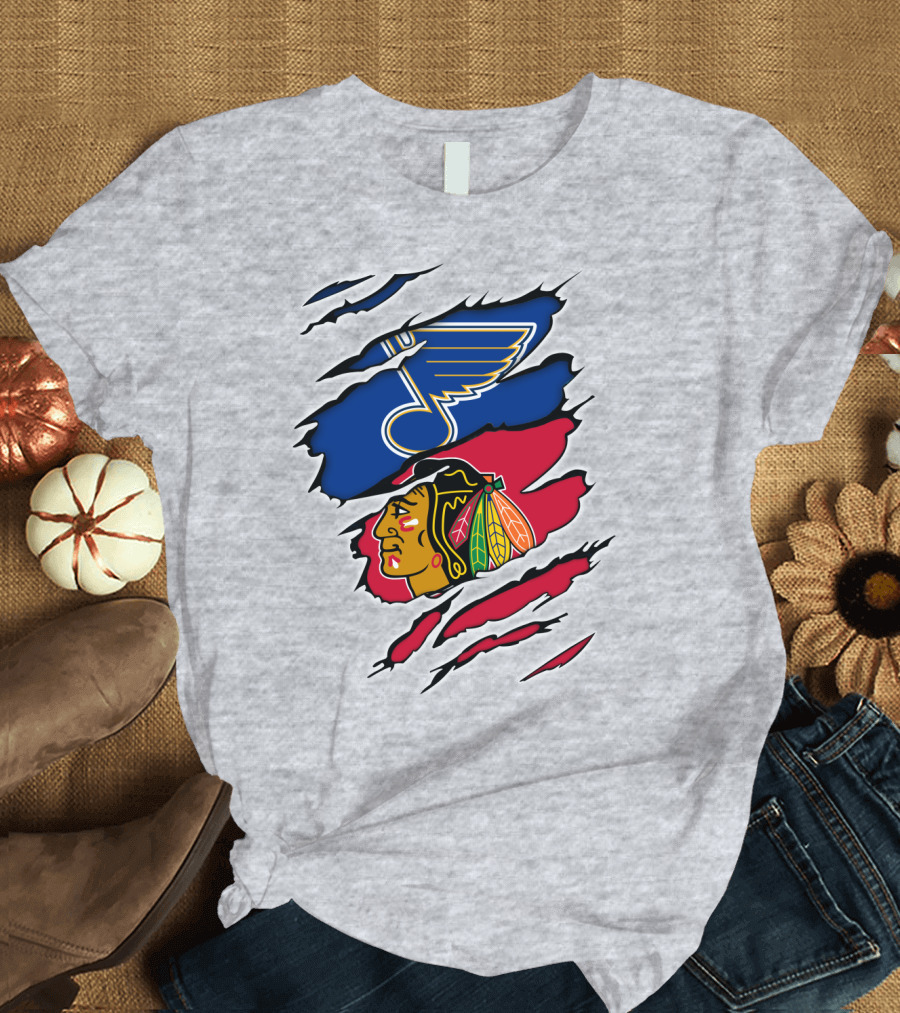 Blues vs Blackhawks Rivalry Logo Clash T-Shirt