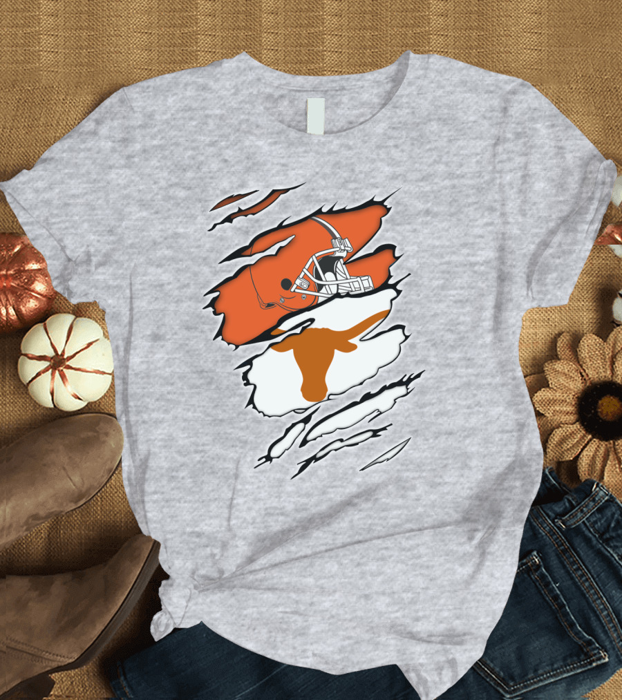 Browns Helmet Longhorns Horns Football Fusion T-Shirt