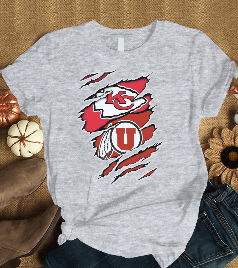 Kansas City Chiefs Utah Utes Claw Marks Logo Combination T-Shirt