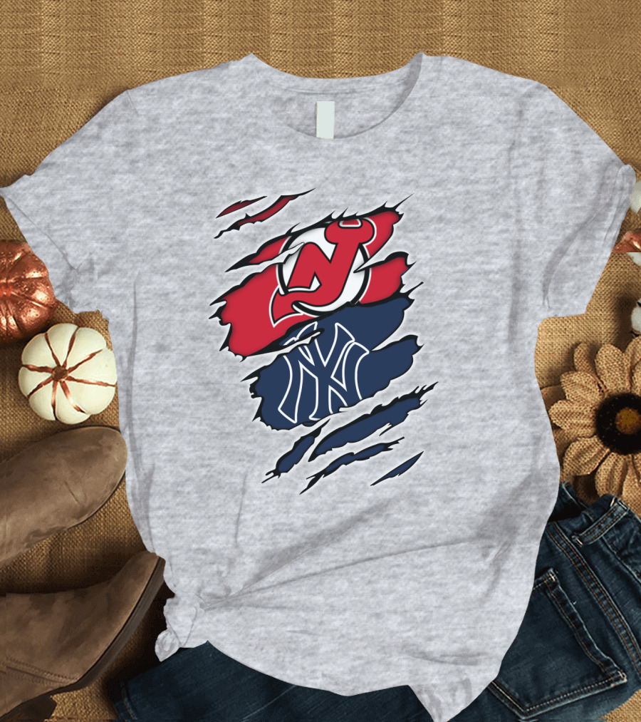 New Jersey Devils New York Yankees Fan Crossover T-Shirt