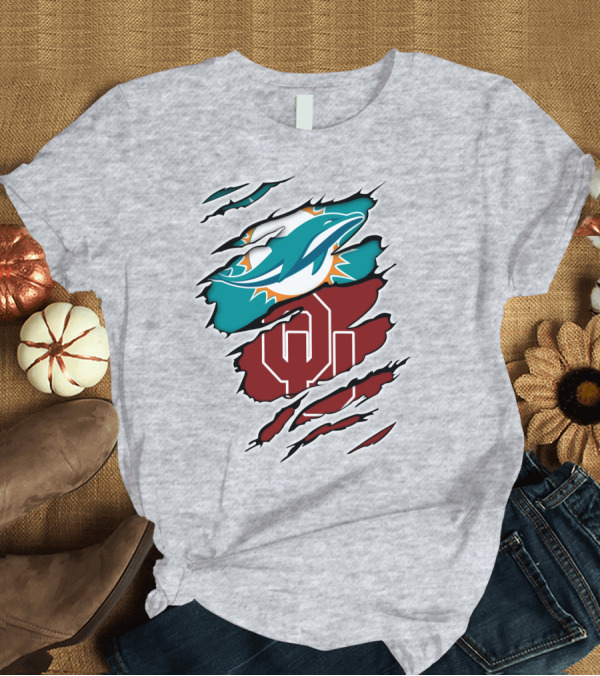T-Shirt: Miami Dolphins Oklahoma Sooners Teal Aqua Crimson Red Blend T-Shirt Miami Dolphins Oklahoma Sooners Teal Aqua Crimson Red Blend T-Shirt