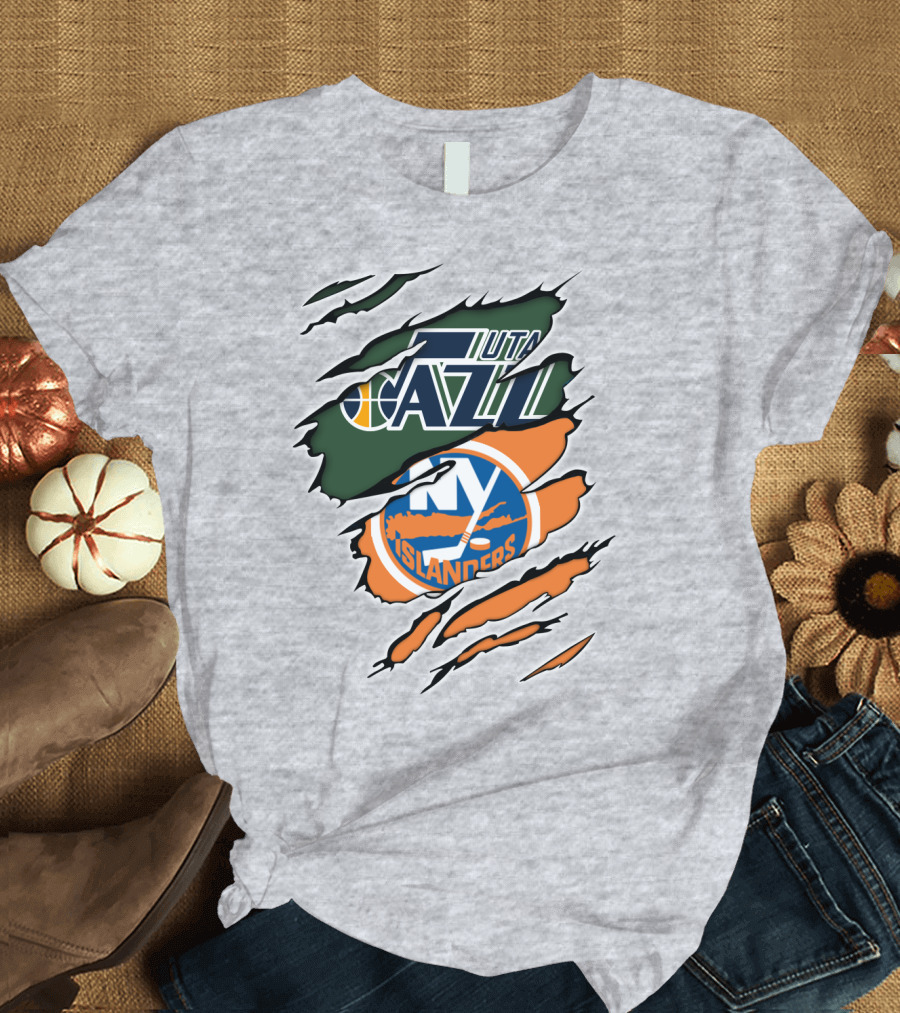Utah Jazz NY Islanders Team Spirit Collaboration T-Shirt
