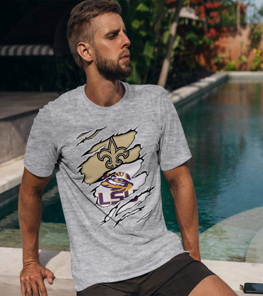 Saints Fleur-de-lis And LSU Tiger Eye Logo Fusion T-Shirt